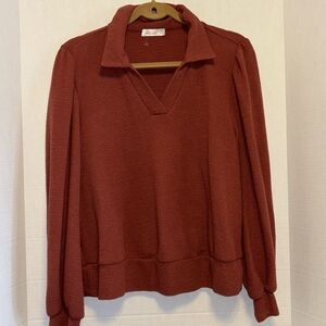 89th & MADISON BRAND DEEP DARK  MAUVE COLOR TOP V NECK POP OVER LS TOP SIZE L